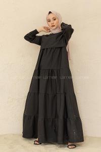 Modalamelif Kol Lastikli Katlı Elbise Siyah