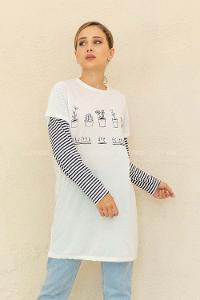 Modalamelif Bisiklet Yaka Friends Baskılı T-Shirt Beyaz