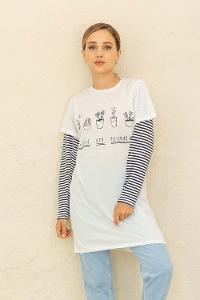 Modalamelif Bisiklet Yaka Friends Baskılı T-Shirt Beyaz