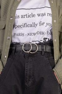 Modalamelif Çift Halka Tokalı Gümüş Kemer Siyah