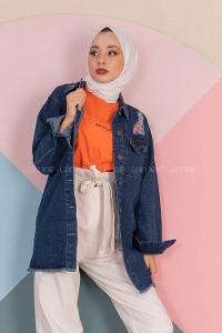 Modalamelif Eteği Püsküllü Kot Ceket Koyu Mavi