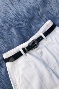 Modalamelif Retro Oyma Gümüş Tokalı Kemer Siyah