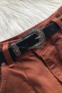 Modalamelif Retro Oyma Gümüş Tokalı Kemer Siyah