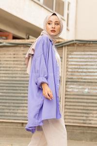 Modalamelif Oversize Gizli Cepli Kot Gömlek Lila