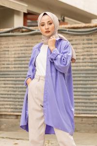 Modalamelif Oversize Gizli Cepli Kot Gömlek Lila