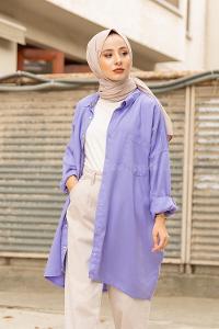 Modalamelif Oversize Gizli Cepli Kot Gömlek Lila