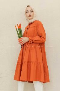 Modalamelif Kol Bağlamalı Fırfırlı Uzun Tunik Kiremit