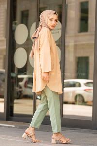 Modalamelif Önü Düğmeli Yan Cepli Gömlek Sütlü Kahve