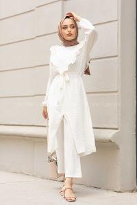 Modalamelif Önü Fırfırlı İkili Takım Beyaz