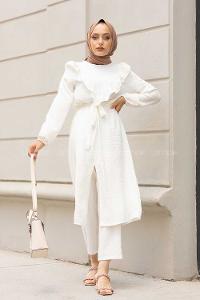 Modalamelif Önü Fırfırlı İkili Takım Beyaz