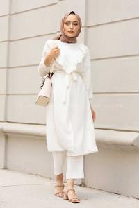 Modalamelif Önü Fırfırlı İkili Takım Beyaz