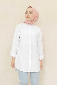 Modalamelif Önü Gizli Düğmeli Boyfriend Gömlek Beyaz