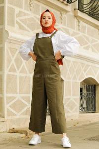 Modalamelif Bahçıvan Bol Paça Yan Cepli Tulum Haki