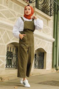 Modalamelif Bahçıvan Bol Paça Yan Cepli Tulum Haki