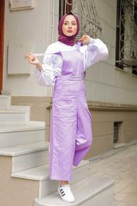 Modalamelif Bahçıvan Bol Paça Yan Cepli Tulum Lila