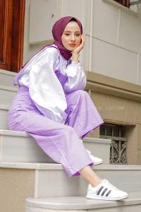 Modalamelif Bahçıvan Bol Paça Yan Cepli Tulum Lila