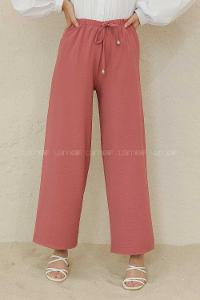 Modalamelif Bel Lastikli Ayrobin Pantolon Gül