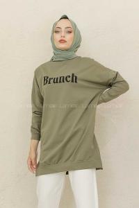 Modalamelif Brunch Yazı Baskılı Sweatshirt Haki