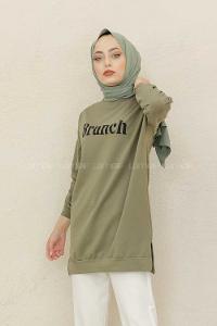 Modalamelif Brunch Yazı Baskılı Sweatshirt Haki