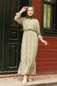 Modalamelif Minimal Papatya Elbise Yeşil