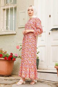 Modalamelif Soyut Papatya Elbise Kırmızı