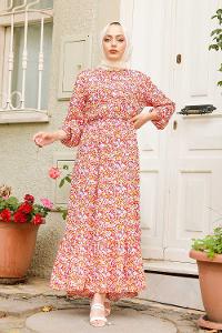 Modalamelif Soyut Papatya Elbise Kırmızı