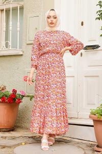 Modalamelif Soyut Papatya Elbise Kırmızı