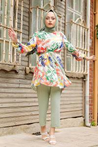 Modalamelif Yaprak Desenli İkili Takım Çağla Yeşili