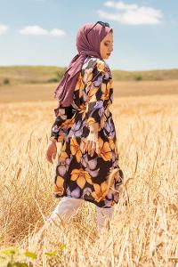 Modalamelif Orkide Desen Kuşaklı Kimono Siyah