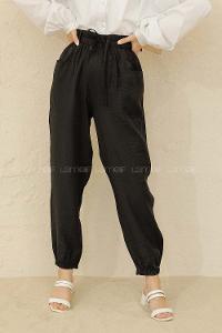 Modalamelif Beli Lastikli Cepli Pantolon Siyah