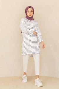 Modalamelif Çizgili Tunik Beyaz
