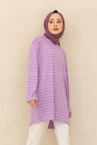 Modalamelif Çizgili Tunik Lila