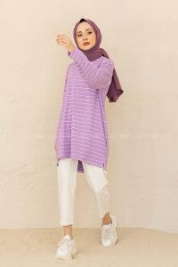 Modalamelif Çizgili Tunik Lila