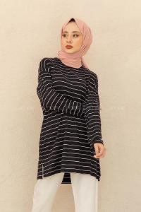 Modalamelif Çizgili Tunik Siyah