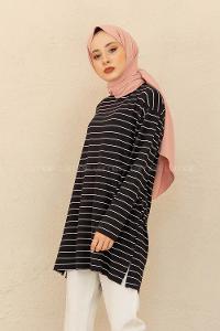 Modalamelif Çizgili Tunik Siyah