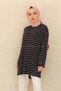 Modalamelif Çizgili Tunik Siyah