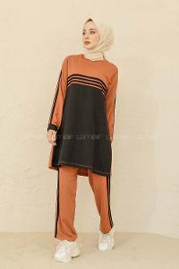 Modalamelif Şerit Çizgili İkili Takım Acı Kahve