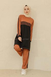 Modalamelif Şerit Çizgili İkili Takım Acı Kahve