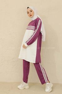 Modalamelif Şerit Çizgili İkili Takım Mor