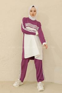 Modalamelif Şerit Çizgili İkili Takım Mor