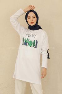 Modalamelif Wanna Hug Baskılı Tunik Beyaz