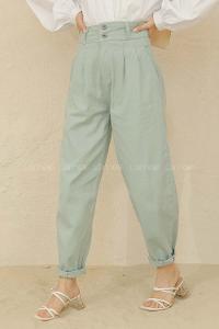 Modalamelif Yüksek Bel Balon Mom Jean Mint