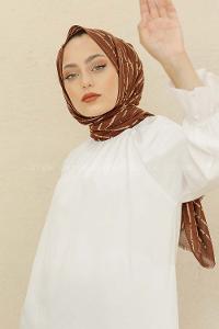 Modalamelif Acı Kahve Rengi Çizgi Desen Pamuk Vual Şal