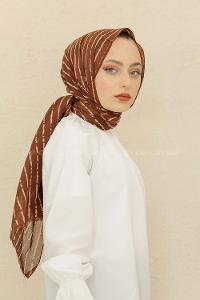 Modalamelif Acı Kahve Rengi Çizgi Desen Pamuk Vual Şal
