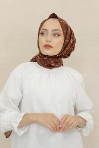 Modalamelif Acı Kahve Rengi Ekose Desen Pamuk Vual Şal