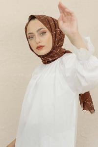 Modalamelif Acı Kahve Rengi Ekose Desen Pamuk Vual Şal