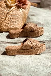 Modalamelif Çapraz Hasır Terlik Vizonrengi