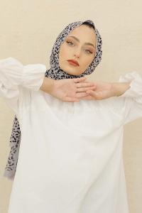 Modalamelif Gri Rengi Taş Motifli Pamuk Vual Şal