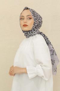 Modalamelif Gri Rengi Taş Motifli Pamuk Vual Şal