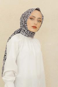 Modalamelif Gri Rengi Taş Motifli Pamuk Vual Şal